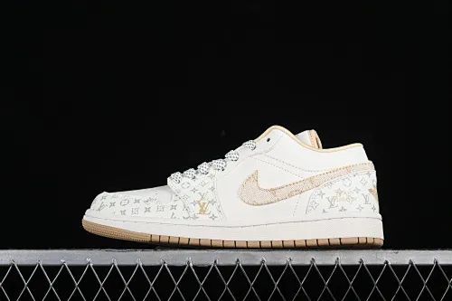 All categories Air Jordan Jordan series basketball shoes Air Jordan 1 Low High-end customized low-top sneakers Air Jordan 1 Low AJ1 Joe 1 LV joint-printed khaki High-end customized low-top basketball shoes SJ9950-004